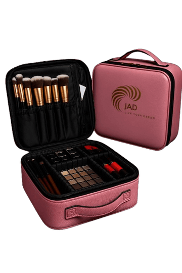 Sac de voyage waterproof makeup bag with brushes and palettes, perfect for organizing cosmetics while traveling.