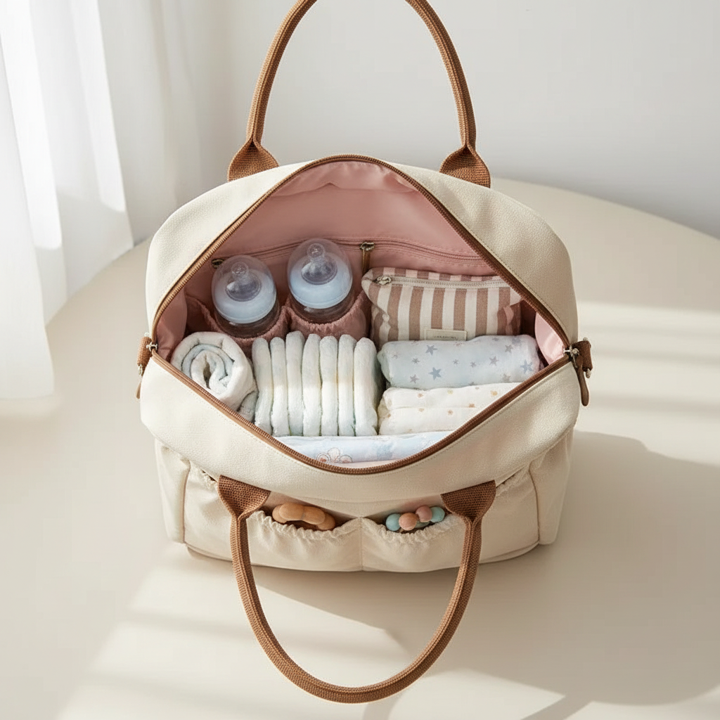 Intérieur du sac avec biberons et compartiments