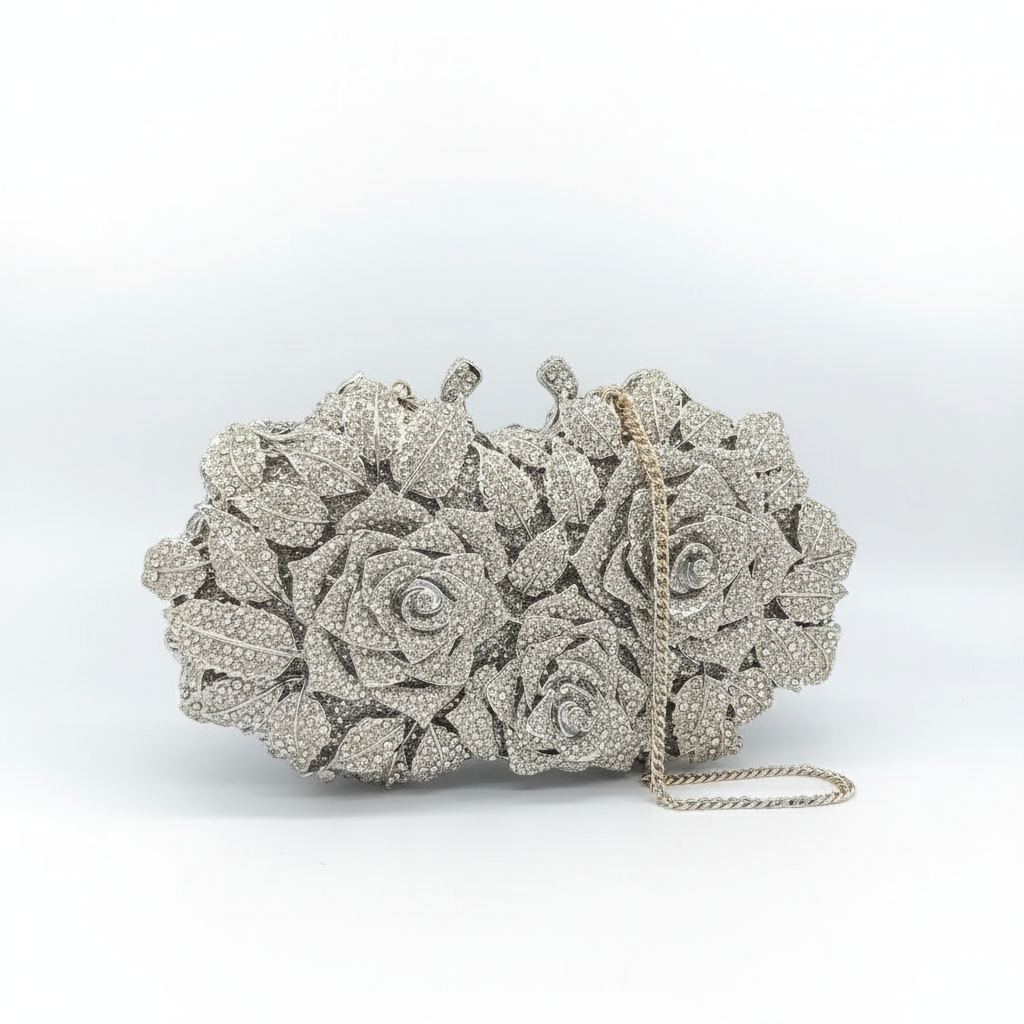 JAD Florale Argent - sac rose ajourée strass